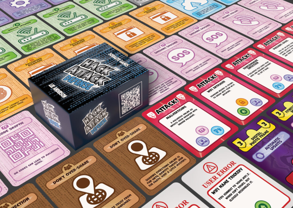 Hack Attack: Defense box surrounded by Defense, Attack, User Error, and Tech cards
