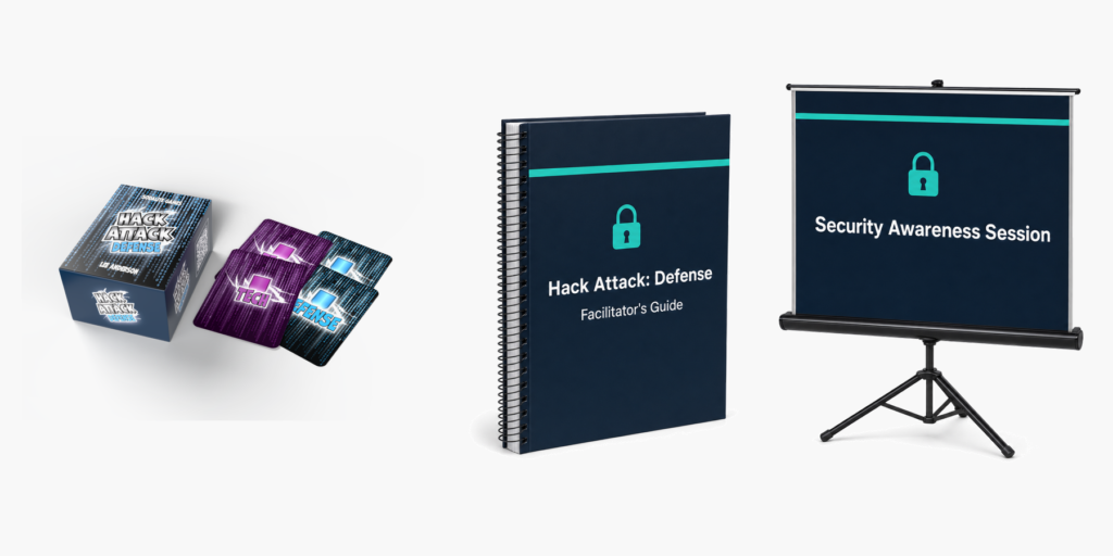 Hack Attack: Defense training bundle: the game, the facilitator's guide, and the security awareness session deck