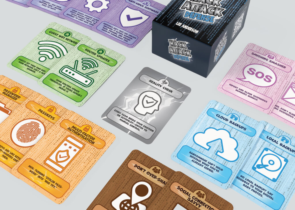 The Reality Check card among Defense cards from Hack Attack: Defense